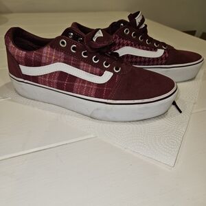 Vans Burgundy and White Plaid Sneakers